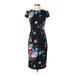Betsey Johnson Casual Dress - Sheath Crew Neck Short sleeves: Black Floral Dresses - Women's Size 4