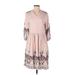 World Market Casual Dress - A-Line V Neck 3/4 sleeves: Pink Dresses - Women's Size Small