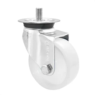 WAGNER Lenkrolle - Ø 75 mm, Stahl verzinkt, weiß, Platte mit Gewinde M10x17, Tragkraft 60 kg - 03208101 Image