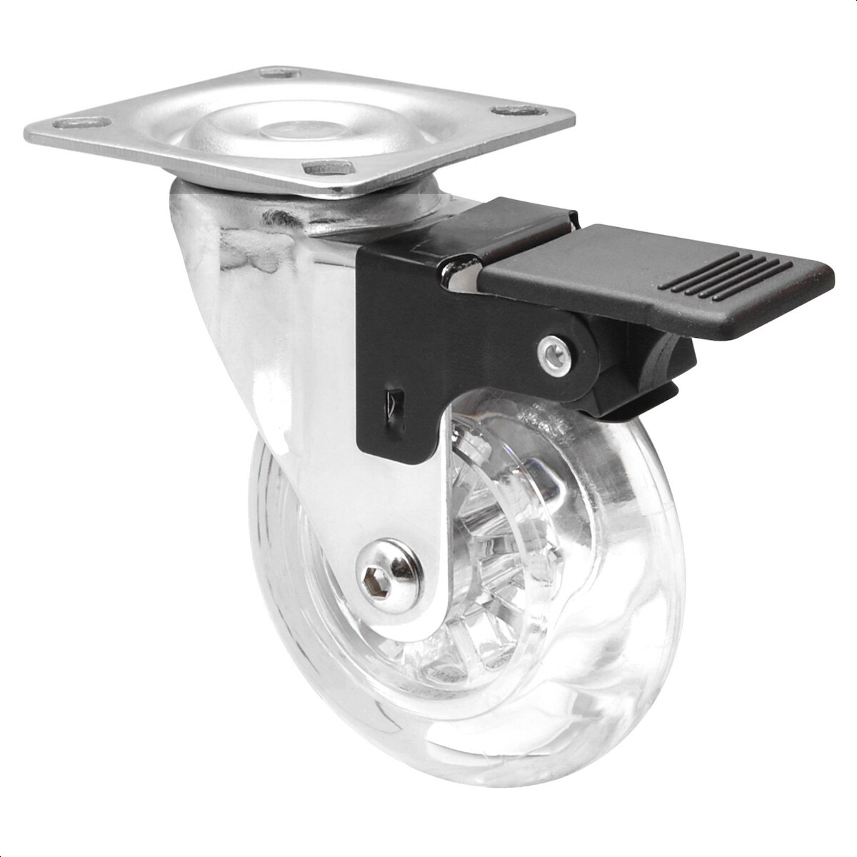 WAGNER Soft-Lenkrolle SKATER - Ø 75 mm, Stahl verchromt, transparent, Bremse & Platte, Tragkraft 55 kg - 03308701 Image