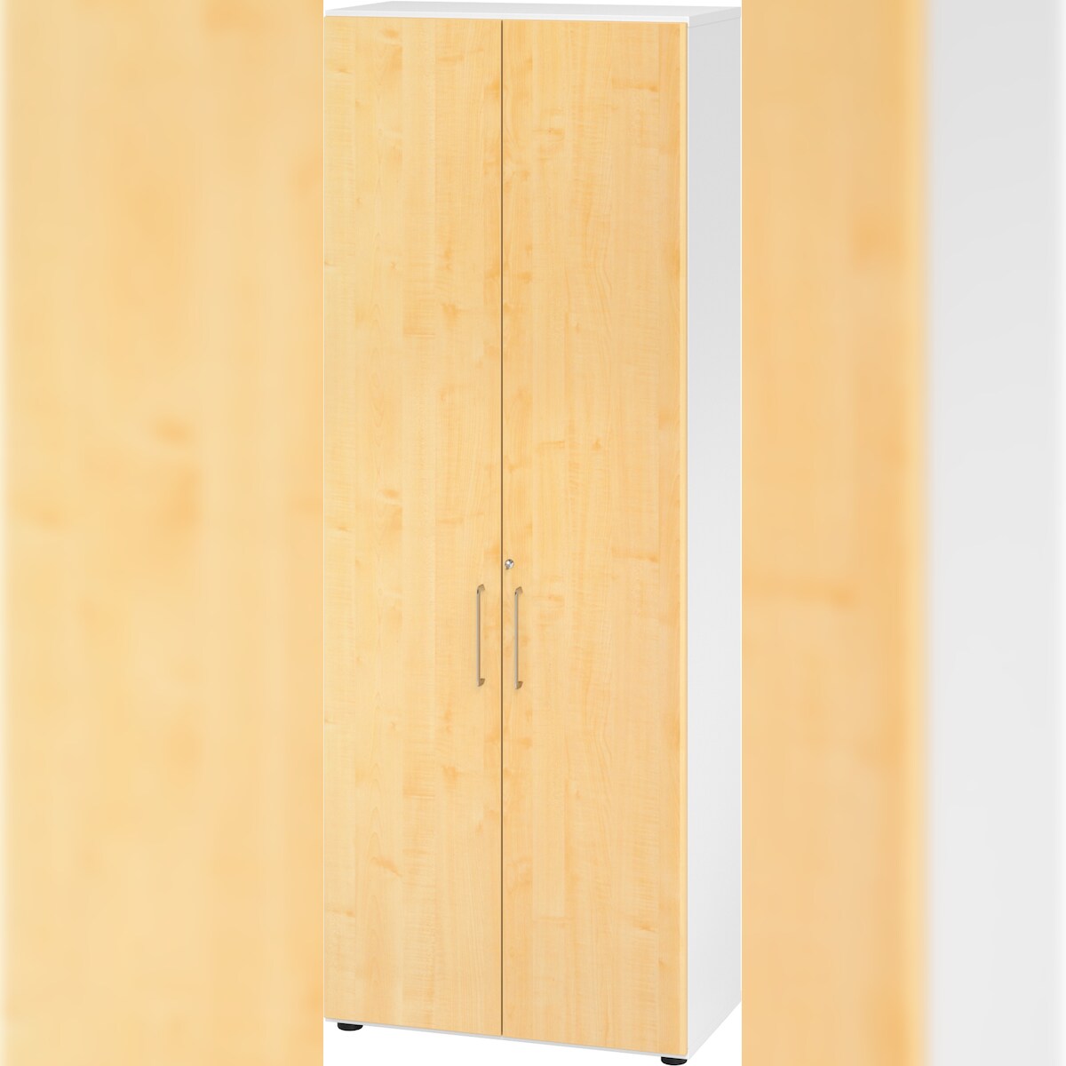 bümö Aktenschrank abschließbar, Büroschrank Holz 80cm breit in Weiß/Ahorn - abschließbarer Schrank mit Aktenregal für's Büro & Arbeitszimmer, Büro