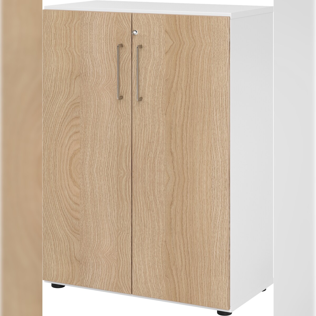 bümö Aktenschrank abschließbar, Büroschrank Holz 80cm breit in Weiß/Eiche - abschließbarer Schrank mit Aktenregal für's Büro & Arbeitszimmer, Büro