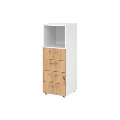 bümö smart Schubladenschrank, Büroschrank in Weiß/Asteiche mit 4 Schüben & 1 Regalfach - Bürocontainer aus Holz, Container mit Metallgriffen & Image