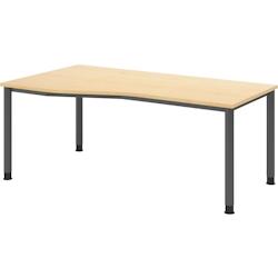 bümö höhenverstellbarer Schreibtisch H-Serie 180x100 cm in Ahorn, Gestell in Graphit - PC Tisch für's Büro manuell höhenverstellbar, Computertisch