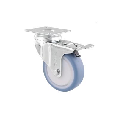 WAGNER Soft-Lenkrolle DELUXE - Ø 75 mm, Stahl verzinkt, blau/weiß, Bremse & Platte, Tragkraft 75 kg - 03377601 Image