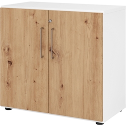 bümö Aktenschrank abschließbar, Büroschrank Holz 80cm breit in Weiß/Asteiche - abschließbarer Schrank mit Aktenregal für's Büro & Arbeitszimmer, Büro Image
