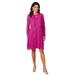 Lace Fit And Flare Dress With Jacket (Size L) Bright Magenta, Nylon,Rayon,Polyester
