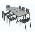 Ensemble repas 8 places en aluminium anthracite et plateau céramique