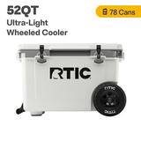 RTIC 52 QT Ultra-Light Wheeled Hard-Sided Ice Chest Cooler White and Grey Fits 78 Cans