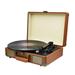 Vinyl Record Player Bluetooth Vintage 3-Speed Portable Suitcase Turntables with Built-in Speakers Support USB Recording AUX-in RCA Line LP Vinyl Players for Sound Enjoyment (Brown)