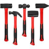 VIAGL Hammer Set 5 Piece Fiberglass Handle Mallets For Soft Tasks Shock Reduction Grip Home Garage Kit With Rubber Hammer Claw Hammer Peen Hammers Sledge Hammer