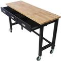 60in Work Bench Adjustable Workbench with Drawer Storage Heavy Duty Bamboo Wood Work Table with Power Outlet and Wheels for Garage Home Office