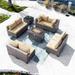 8PCS Outdoor Patio Furniture Set with 43 55000BTU Gas Propane Fire Pit Table PE Wicker Rattan Sectional Sofa Patio Conversation Sets Navy Blue