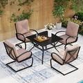 Patio Dining Set for 4 Outdoor Furniture Square Bistro Table with 1.57 Umbrella Hole 4 Spring Motion Chairs with Cushion Burgundy for Backyard Garden Lawn