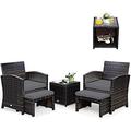 5 Pieces Patio Rattan Set Outdoor Conversation Set with Cushioned Chair & Ottoman & Tempered Glass Coffee Table All Weather Patio Sofa Sets for Garden Backyard Poolside (Grey