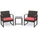 3 Pieces Patio Set Outdoor Rattan Wicker Chairs with Table 3 Pcs Sofa Set with Cushion Conversation for Garden Poolside