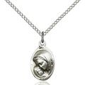 Sterling Silver Madonna & Child Pendant 5/8 X 3/8 Inches With Sterling Silver Lite Curb Chain