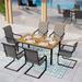 7 PCS Patio Furniture Set with 1 Hand Painting Wood-Like Table and 6 Padded Sling Chair for Backyard