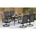 7 Pieces Patio Dining Set Rectangular Expandable Black Metal Table with 9 Padded Textilene Fabric Swivel Chairs Outdoor Furniture Set for Garden Poolside Backyard Porch