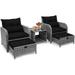 5 Pieces Wicker Outdoor Patio Chairs Set with Ottoman Patio Conversation Set with Ottoman Underneath All Weather PE Rattan Balcony Set & End Table Black
