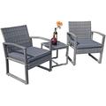 3 Piece Outdoor Patio Conversation Set Rattan Chair Set With Coffee Table For Garden Balcony Backyard Poolside (Dark Grey)