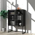 Tcbosik Black Metal Cabinet Metal Locker Storage Cabinet with Mesh Doors and Shelves 3-Tier Office Cabinet Metal Storage Cabinet Liquor Cabinet Sideboard for Home Office Kitchen Coffee Bar