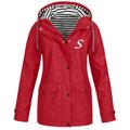 iOPQO womens sweaters Women Casual Solid Jacket Outdoor Plus Size Hooded Windproof Watertight Pockets Coat Women s Fleece Jackets Red M