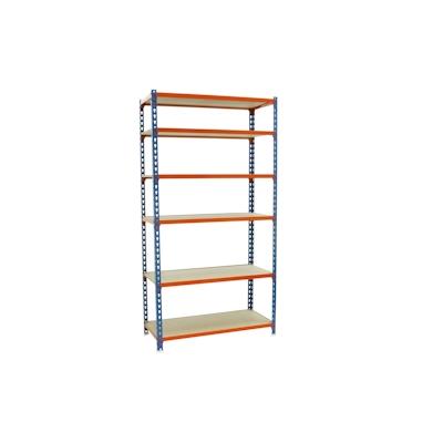 SimonRack Maderclick schraubenloses Metallregal 6 Böden. Farbe BLAU/ORANGE/HOLZ 2500x1000x300 mm Image