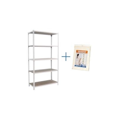 SimonRack Maderclick schraubenloses Metallregal 5 Böden + Fall. Farbe WEISS/HOLZ 1800x900x500 mm Image