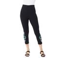 Plus Size Women's Embroidered Capri Leggings by Roaman's in Black Rose Embroidery (Size 22/24)