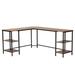 Lydia Modern Walnut Brown Finished Wood And Black Metal L-Shaped Corner Desk With Shelves by Baxton Studio in Walnut Brown