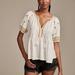 Lucky Brand Easy Embroidered Babydoll Top - Women's Clothing Tops Tees Shirts in Cream, Size XL