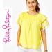 Lilly Pulitzer Tops | Lilly Pulitzer Nailah Embroidered Short Sleeve Blouse Top Yellow Pima Cotton Xxs | Color: Gold/White | Size: Xxs