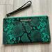 Michael Kors Bags | Michael Kors Snakeskin Jungle Green Wristlet Clutch | Color: Black/Green | Size: Os