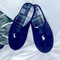 Polo By Ralph Lauren Shoes | $59 Polo Ralph Lauren Mens Navy Blue Plaid Bedroom Slippers Sz 10 | Color: Blue/Green | Size: 10