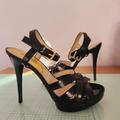 Michael Kors Shoes | Michael Kors Mk Women’s Leather Patent Heeled Sandals Shoes Size 8 Pre-Owned | Color: Black | Size: 8