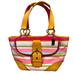 Coach Bags | Coaxh Hampton Multi-Color Stripe Cachets Leather Small Tote Bag Shoulder Purse | Color: Pink/Tan | Size: Os
