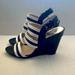 Michael Kors Shoes | Michael Kors Women's 9.5 Black White Stripe Patent Leather Wedge Sandals Euc | Color: Black/White | Size: 9.5