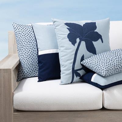 Blue Botanic Indoor/Outdoor Pillow Collection by Elaine Smith - Mono, 12" x 20" Lumbar Mono - Frontgate