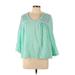 Crown & Ivy Short Sleeve Blouse: Teal Tops - Women's Size Large