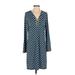 MICHAEL Michael Kors Casual Dress - Shift V-Neck Long sleeves: Blue Checkered/Gingham Dresses - Women's Size Small