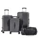 4 Piece Luggage Sets, Pc+Abs Hardside Luggage Travel Set, Lightweight Luggage with Collapsible Cup Holder, 360° Silent Spinner Wheels, TSA Lock,Telescopic Handle (20"/24"/29"/Travel Bag), Dark Gray,