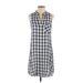 Cloth & Stone Casual Dress - Shift Collared Sleeveless: Gray Checkered/Gingham Dresses - Women's Size Small