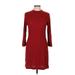 MNG Casual Dress - Sweater Dress High Neck 3/4 sleeves: Burgundy Print Dresses - Women's Size Medium