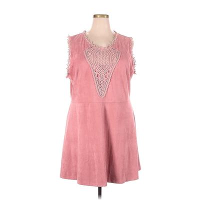 rue21 Casual Dress - Mini Scoop Neck Sleeveless: Pink Print Dresses - Women's Size 3X