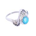 Larimar, Blue Topaz, Blue Sapphire Natural Gemstone 925 Sterling Silver Bridal Ring Birthstone Jewlery For Healing 59 (16.6)/ L 1/2