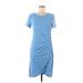 Z Supply Casual Dress - Wrap Scoop Neck Short sleeves: Blue Print Dresses - Women's Size Medium