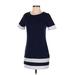 Shein Casual Dress - Shift Crew Neck Short sleeves: Blue Color Block Dresses - Women's Size X-Small