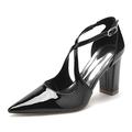 Womens Patent Leather Chunky Heels Crossed Ankle Strap Elegant Pumps Formal Work Office Ladies Dress Shoes,Black,9 UK