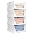 CTSNSLH 4 Pack Folding Closet Organizers Storage Box, Stackable Plastic Drawer Basket for Clothing(White)